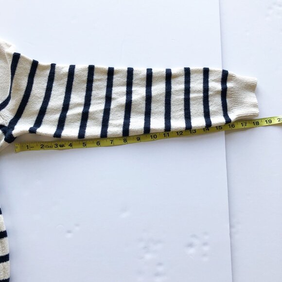 J. JILL Striped White Navy Knit Crew Neck Sweater Button Collar Womens Medium - Picture 8 of 10